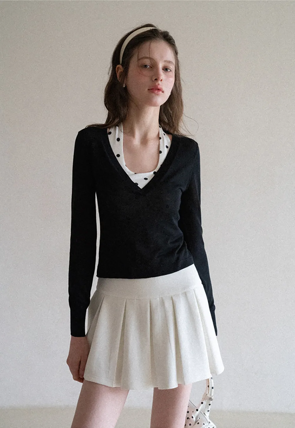 Woolen Knit Sweater and Polka Dot Tank Top