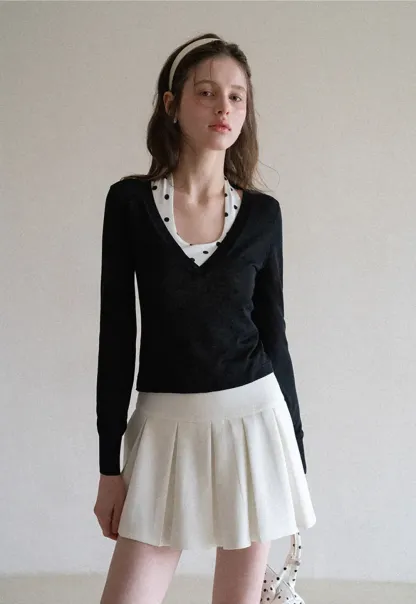 Woolen Knit Sweater and Polka Dot Tank Top