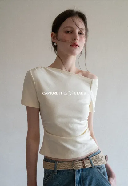 Off shoulder short sleeve fitted t shirt