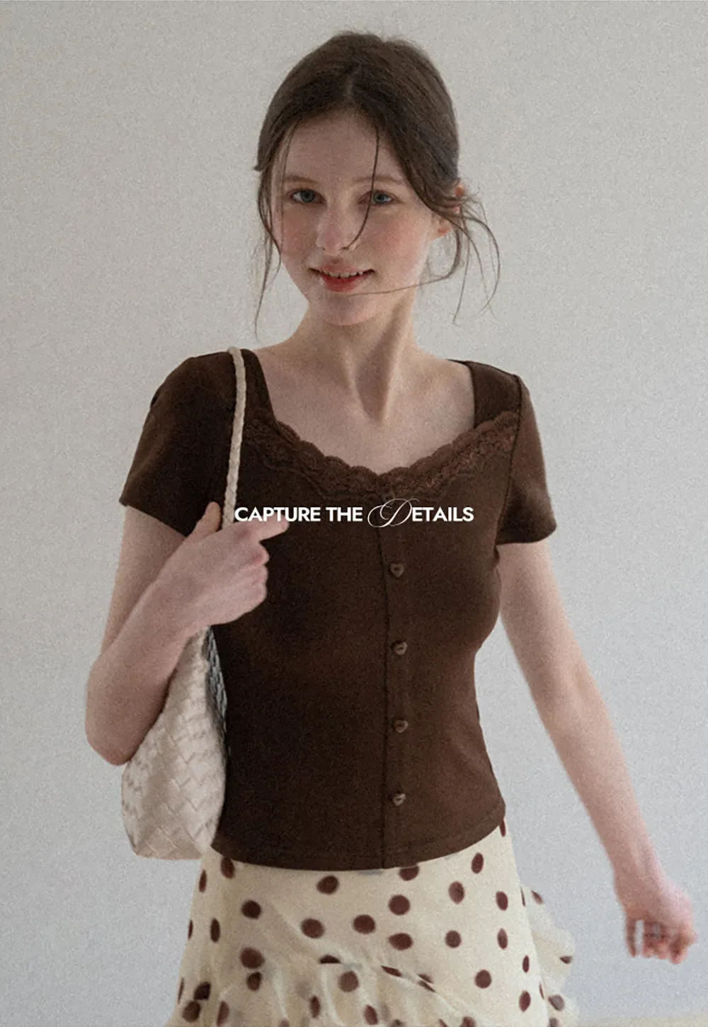 Short Sleeve Button Front Top with Lace Trim