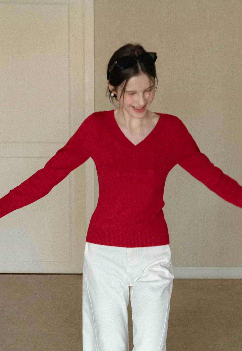 V Neck Long Sleeve Knit Sweater