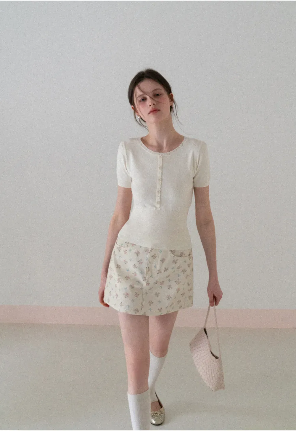 Floral Print Mini Skirt with Front Pockets