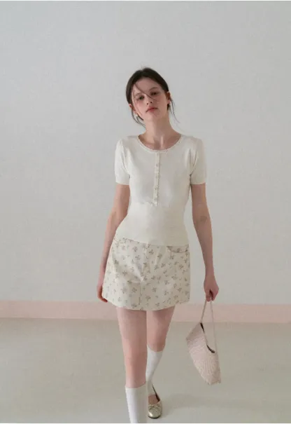 Floral Print Mini Skirt with Front Pockets