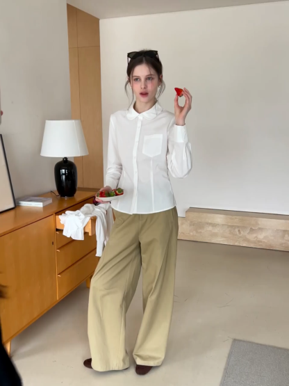 Wide leg high waist casual pants with back pocket design