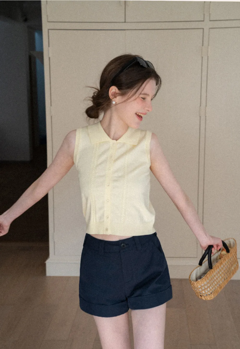 Cropped Tailored Shorts with Cuffed Hem