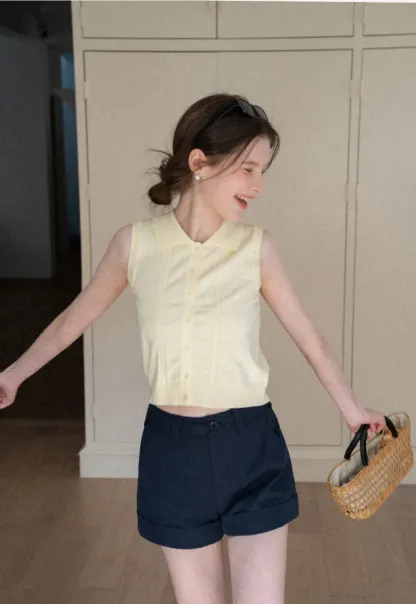 Cropped Tailored Shorts with Cuffed Hem