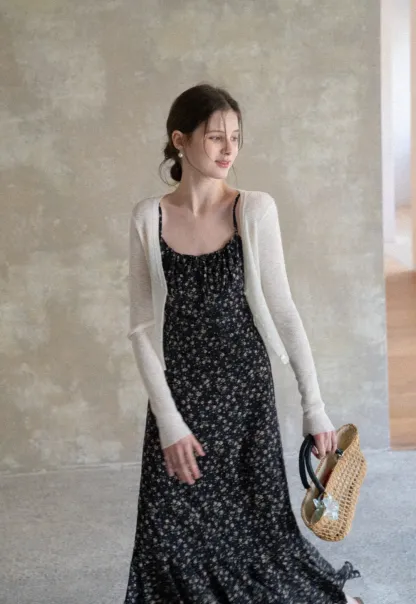 Floral Print Slip Dress with Thin Straps and Asymmetrical Hem