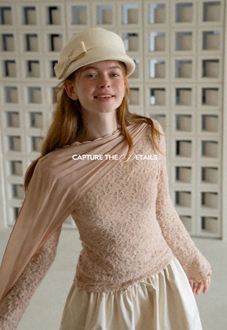 Lace Panel Draped Sleeve Blouse