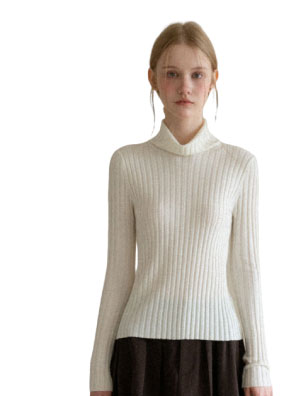 LOOK 1 - Ribbed Knit Turtleneck Long Sleeve Sweater