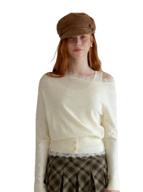 LOOK 2 - Lace Trim Off Shoulder Knit Sweater