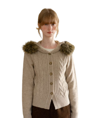 LOOK 5 - Faux Fur Trim Hooded Ribbed Knit Sweater
