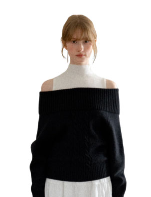 LOOK 7 - Off Shoulder Ribbed Knit Sweater with Cable Detail