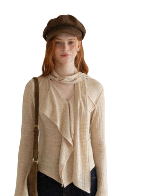 LOOK 8 - Asymmetrical Wrap Front Ribbed Knit Top