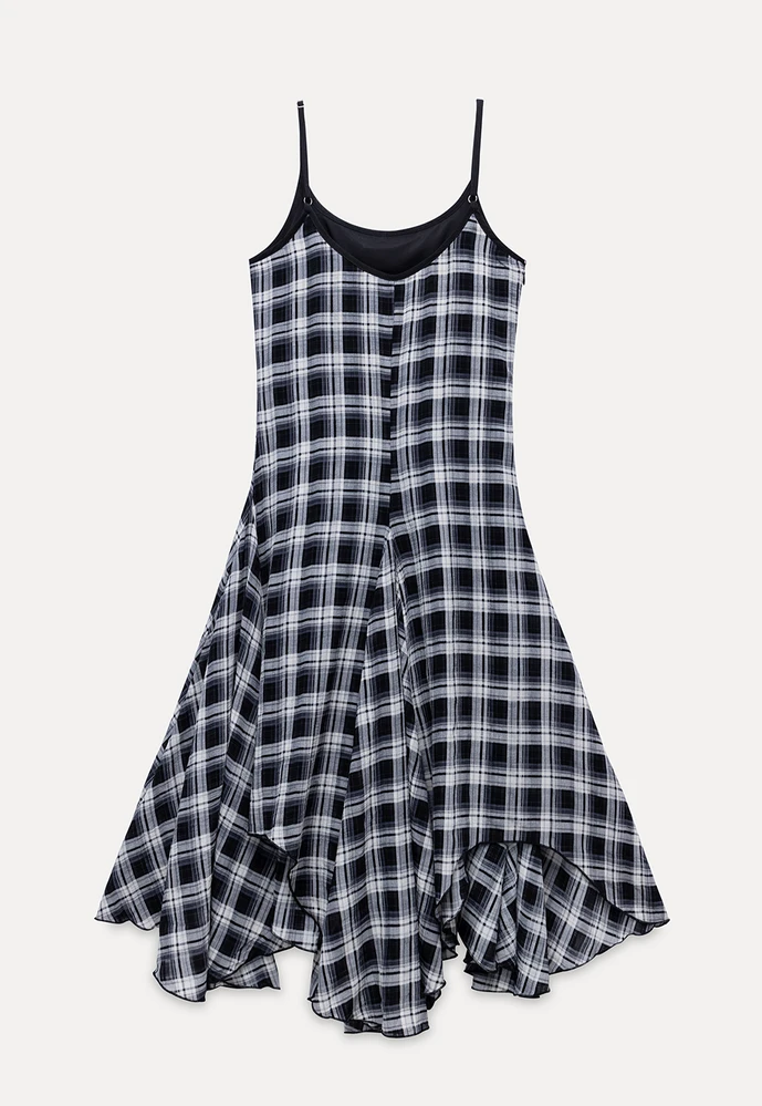 Plaid Handkerchief-Hem Cami Dress