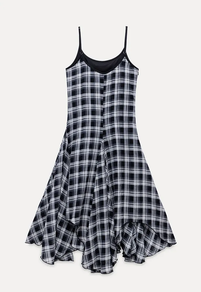 Plaid Handkerchief-Hem Cami Dress