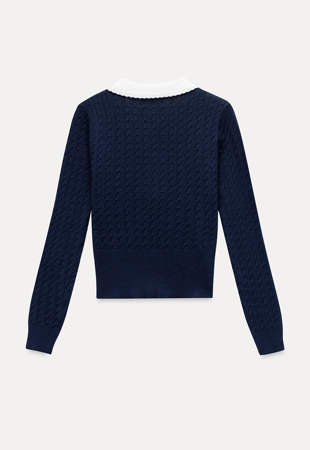 Women's Contrast-Collar Cable-Knit Cardigan