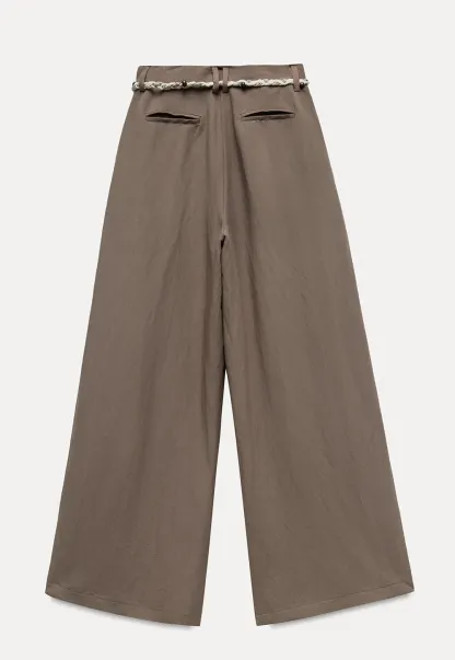 Wide Leg Pants with Braided Rope Belt