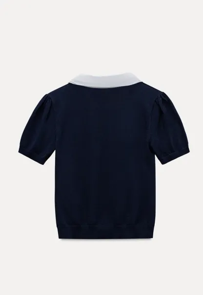 Women Contrast Collar Knit Polo Top