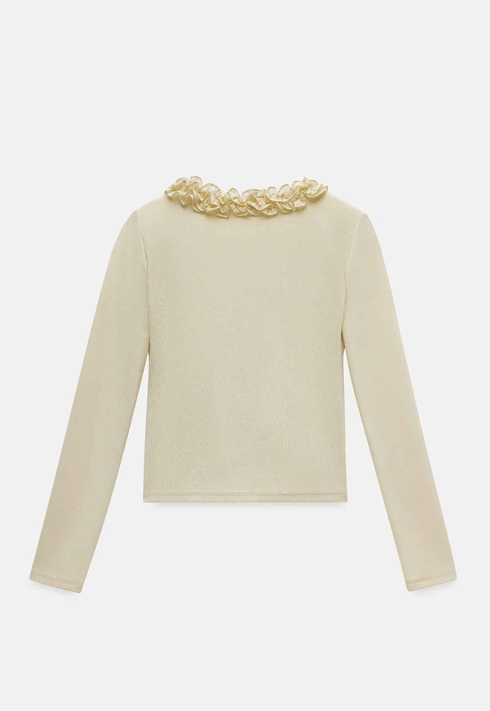 Women's Ruffle Trim V-Neck Long Sleeve Tee