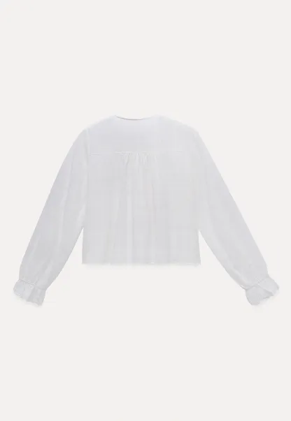 Women's Sheer Lace Tie Front Long Sleeve Blouse