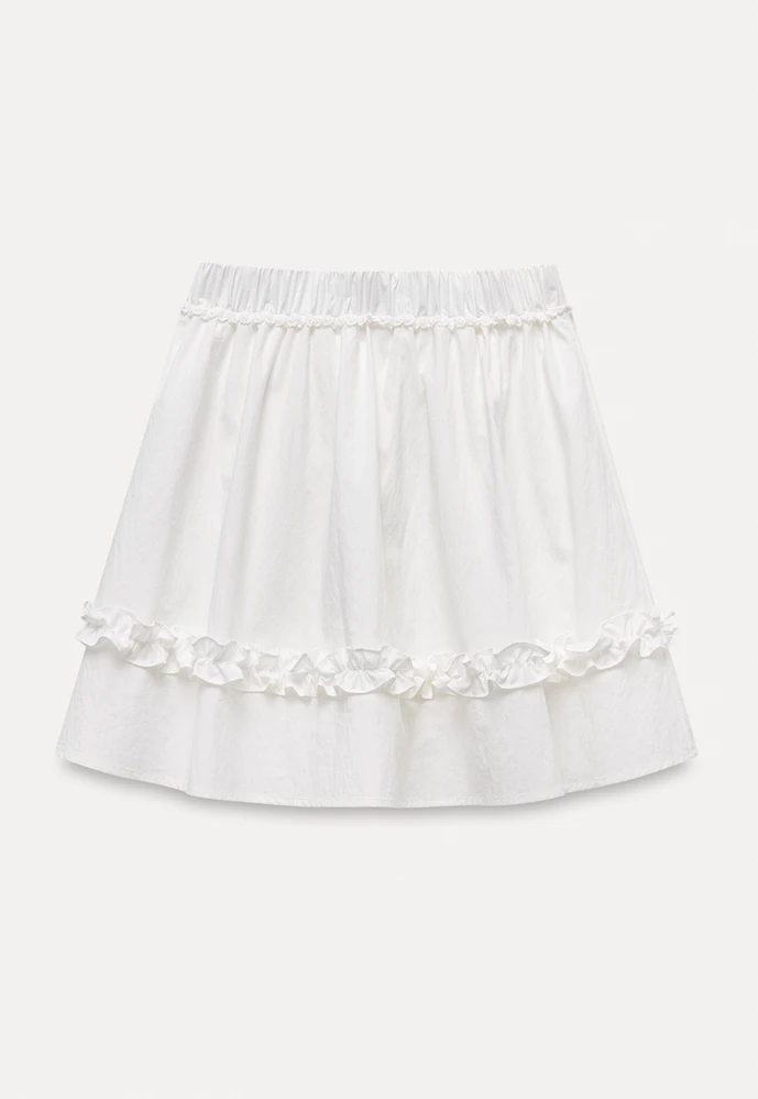 Women’s Ruffle Trim Elastic-Waist Mini Skirt