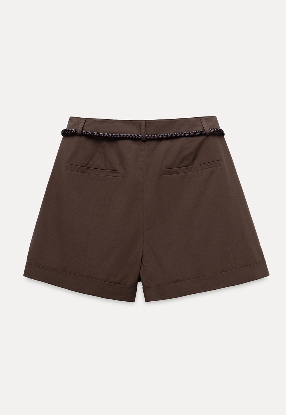 Women High Waist Belted Cuffed Chino Shorts with Pocke