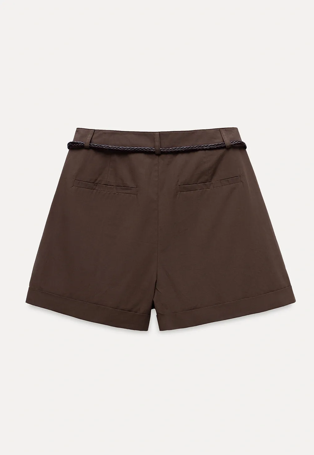 Women High Waist Belted Cuffed Chino Shorts with Pocke