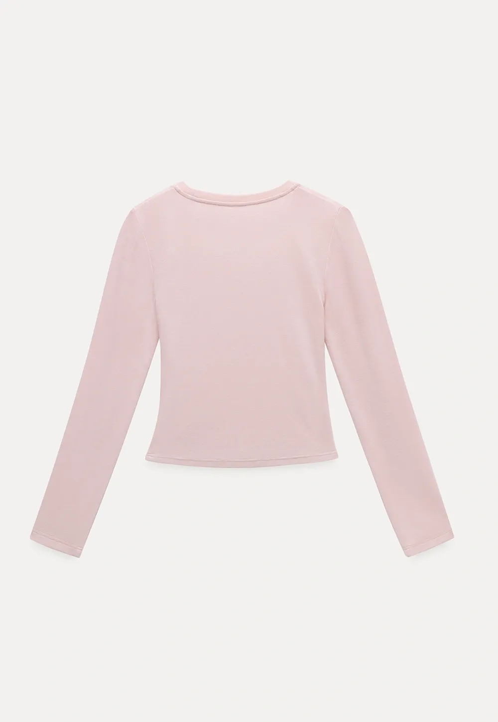 Women Long Sleeve Side Ruched Scoop Neck Crop Top