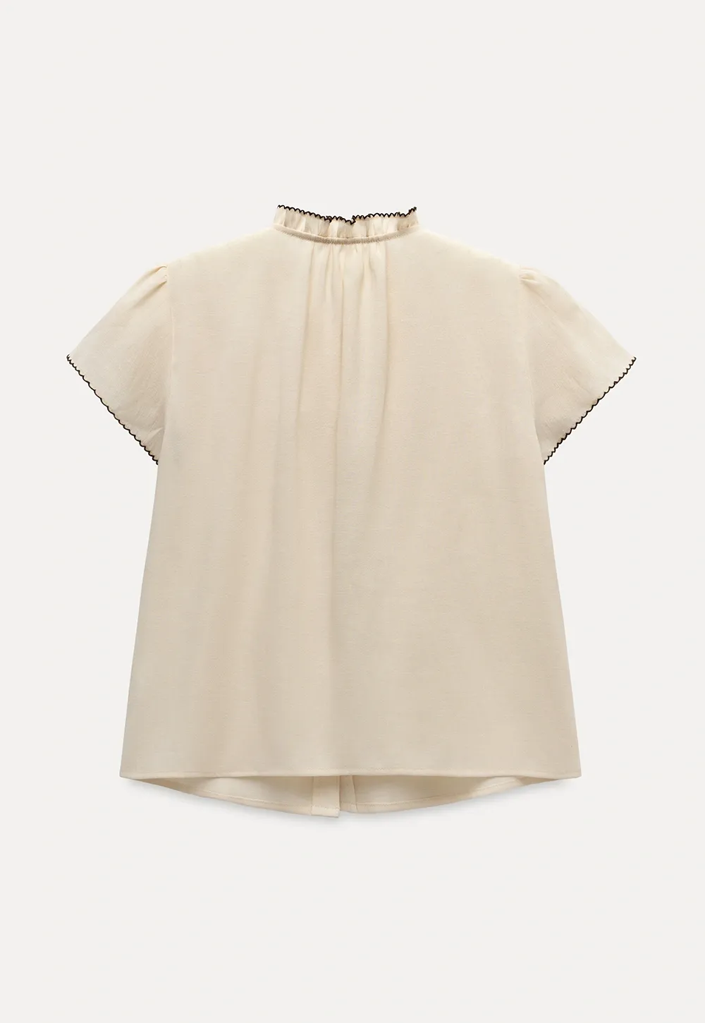 Women Ruffle Tie Neck Flutter Sleeve Button Down Blouse