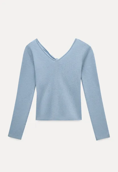 Women V Neck Twist Front Long Sleeve Knit Top