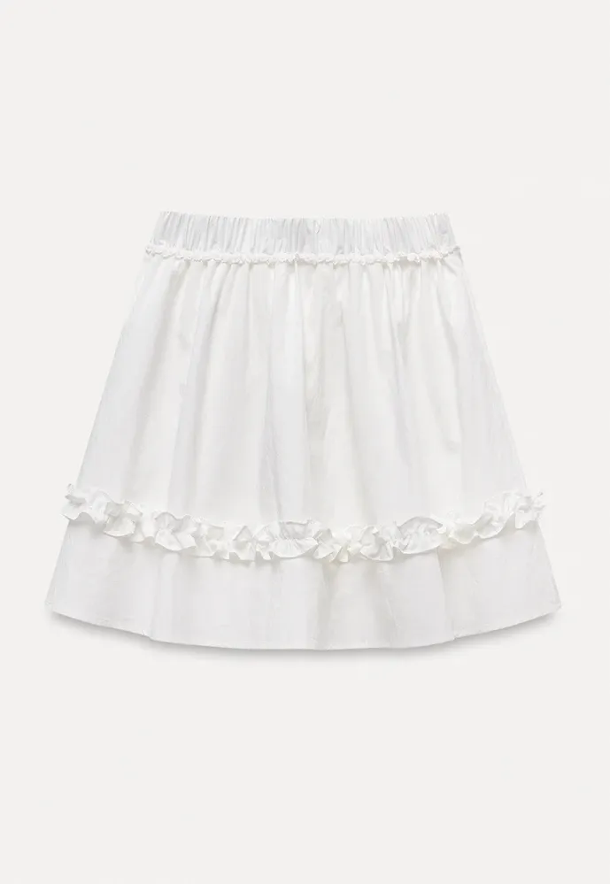Women’s Ruffle Trim Elastic-Waist Mini Skirt