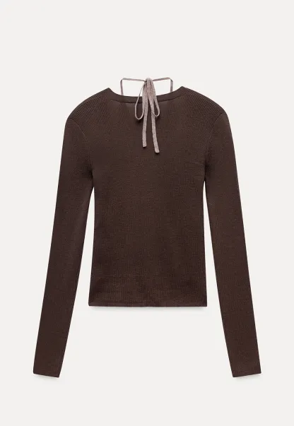 Layered Halter Neck Long Sleeve Knit Top