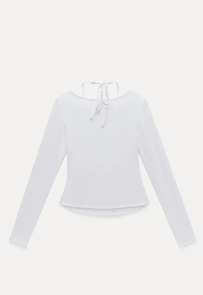 Long Sleeve Square Neck Halter Crop Top