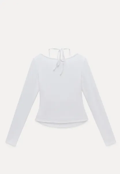 Long Sleeve Square Neck Halter Crop Top