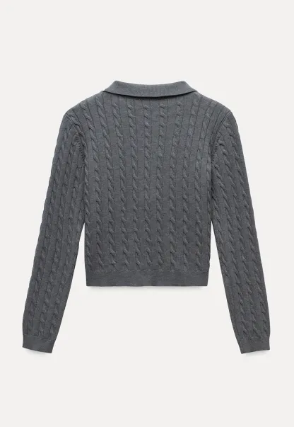 Women's Cable Knit Polo Sweater