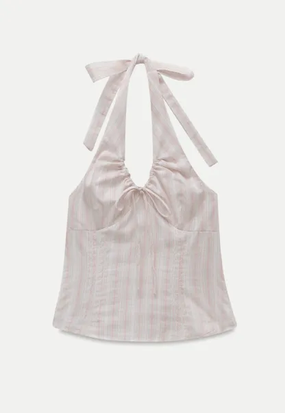 Women's Lace Patchwork Halter V-Neck Ruched Cami Top