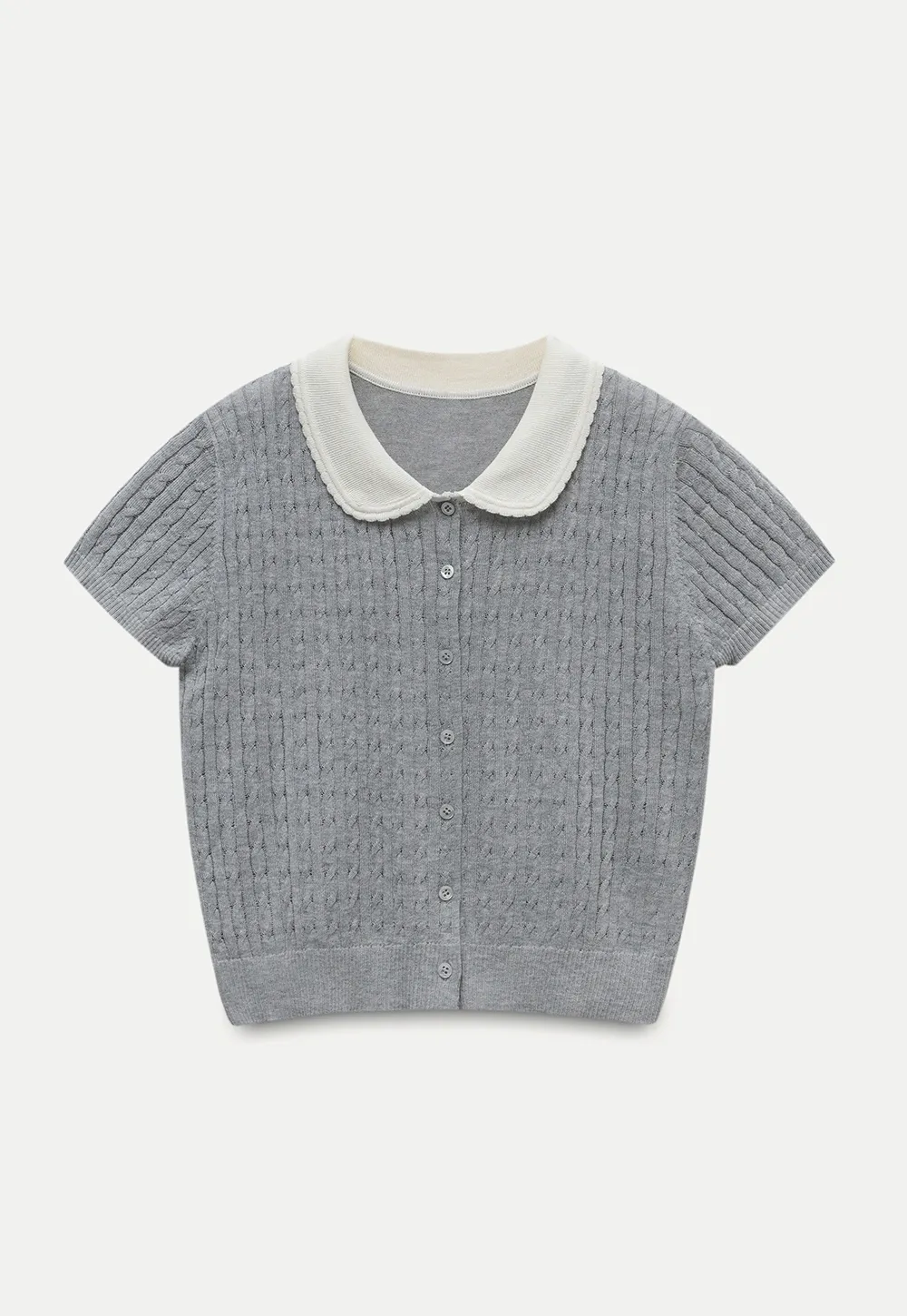 Women's Contrast Peter Pan Collar Cable Knit Cardigan