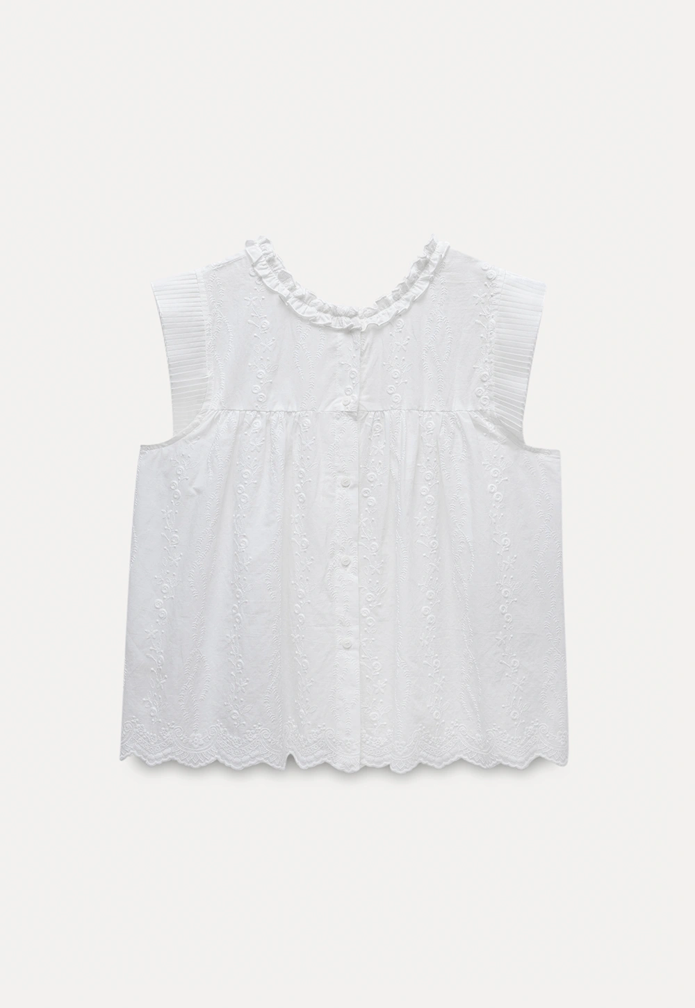 Women's Embroidered Ruffle Cap Sleeve Babydoll Blouse