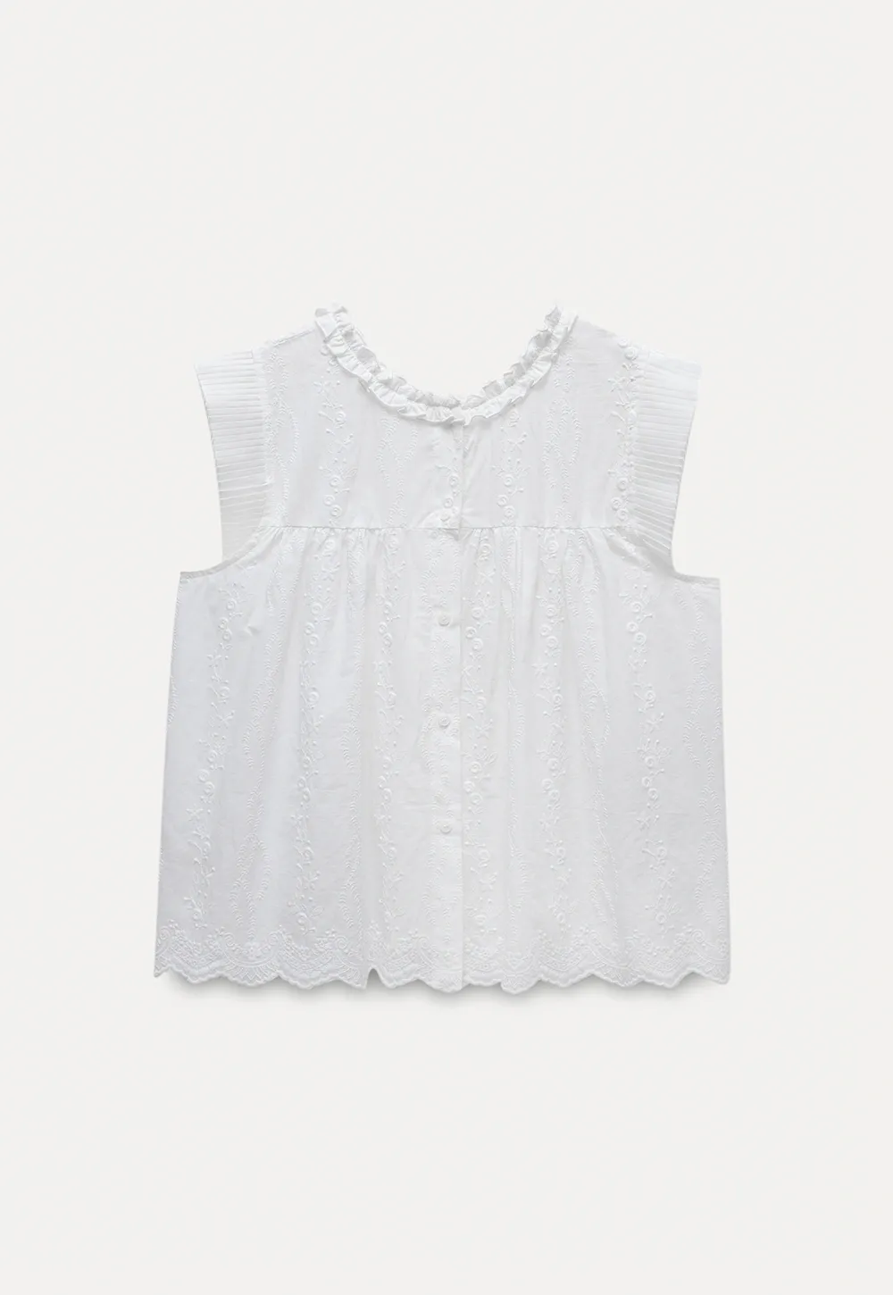 Women's Embroidered Ruffle Cap Sleeve Babydoll Blouse