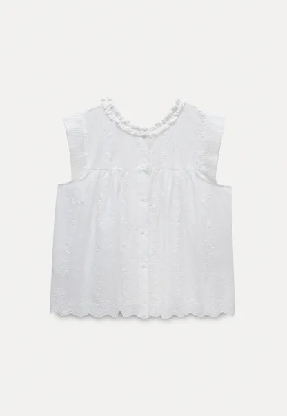 Women's Embroidered Ruffle Cap Sleeve Babydoll Blouse