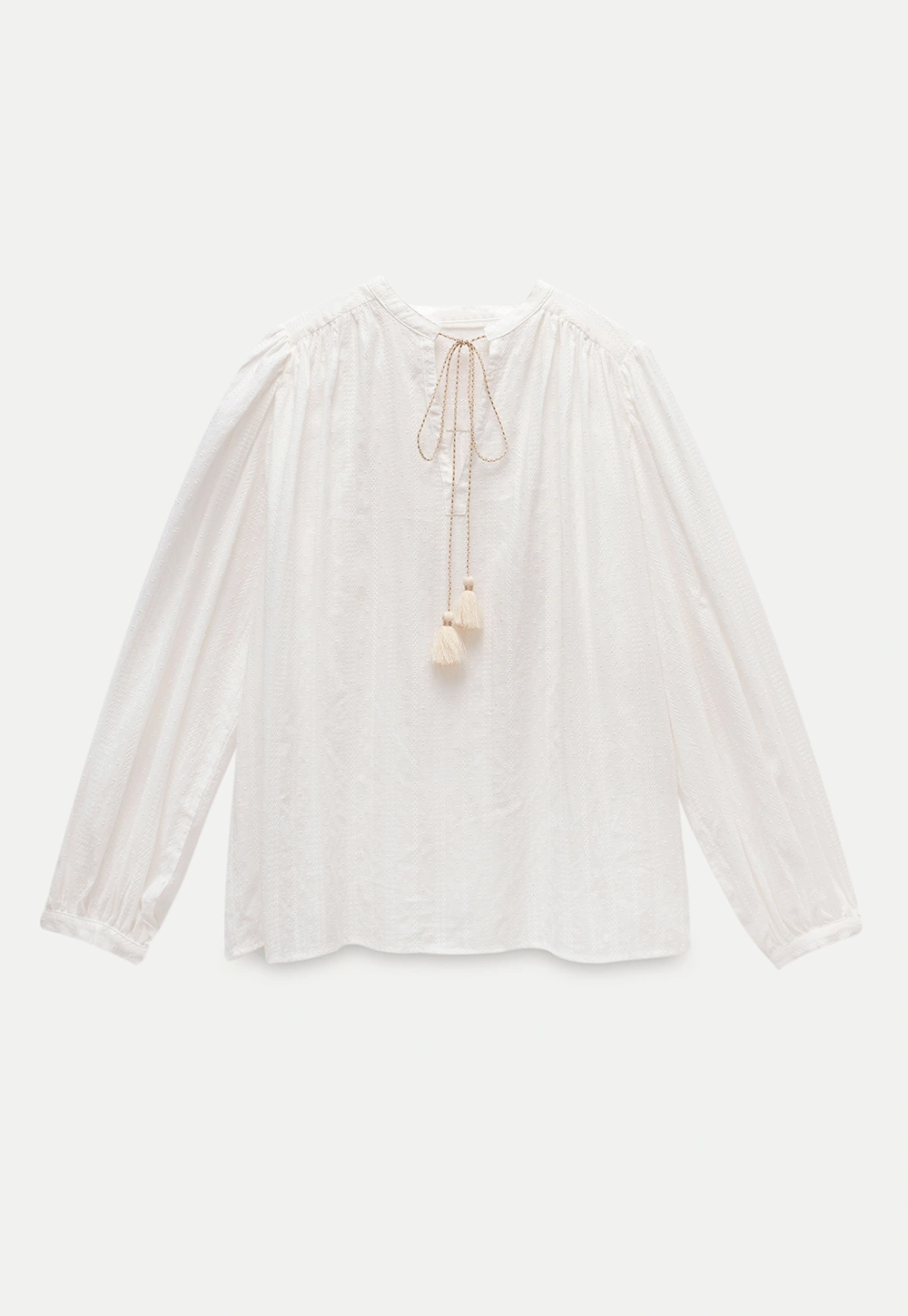 Women's Boho Tassel Tie Hollow Out Long Sleeve Shirt & Pleated Skirt Set