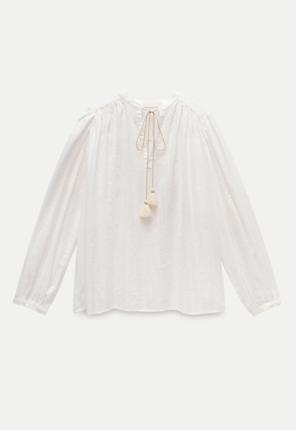 Women's Boho Tassel Tie Hollow Out Long Sleeve Shirt & Pleated Skirt Set