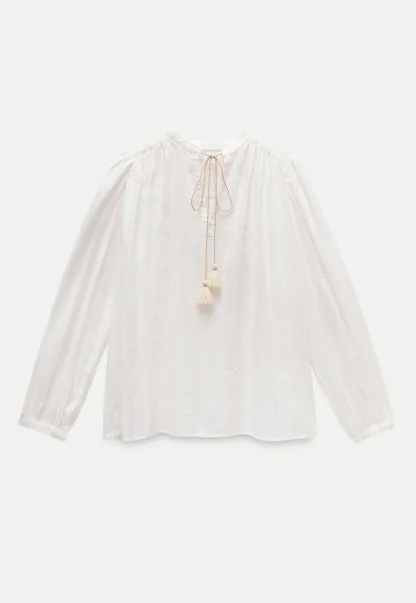 Women's Boho Tassel Tie Hollow Out Long Sleeve Shirt & Pleated Skirt Set