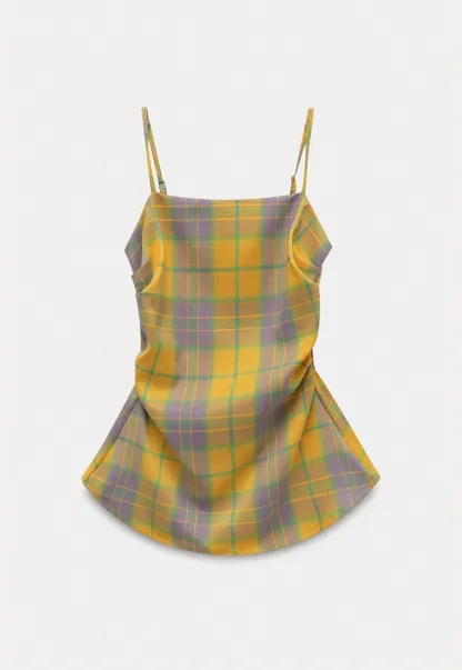 Women's Contrast Plaid Waist-Cinching Cami Top