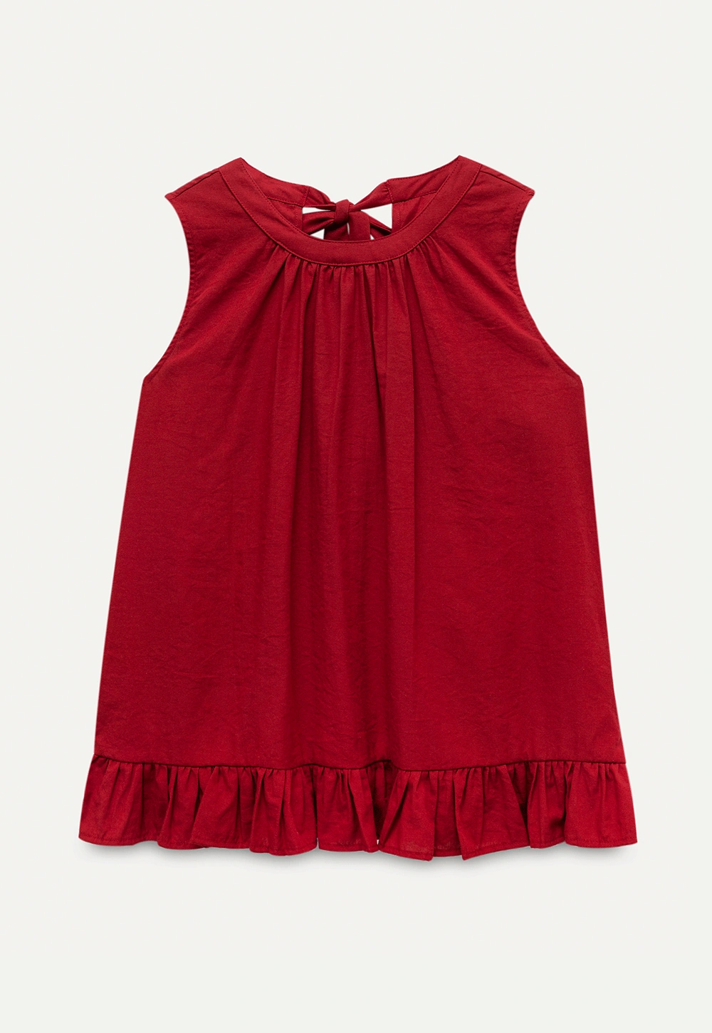 Women’s Sleeveless Ruffle Hem Top with Back Bow Tie