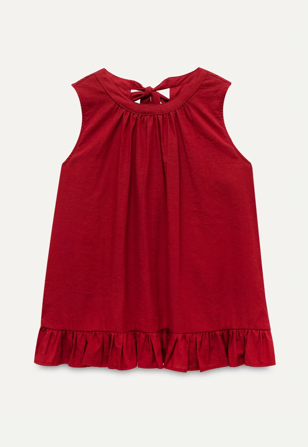 Women’s Sleeveless Ruffle Hem Top with Back Bow Tie