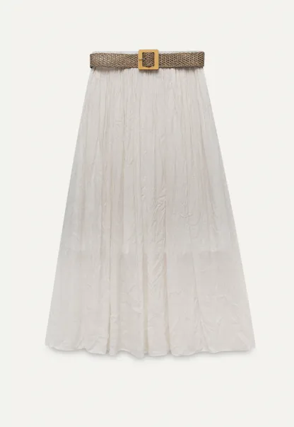 Pleated Midi Skirt with Belt