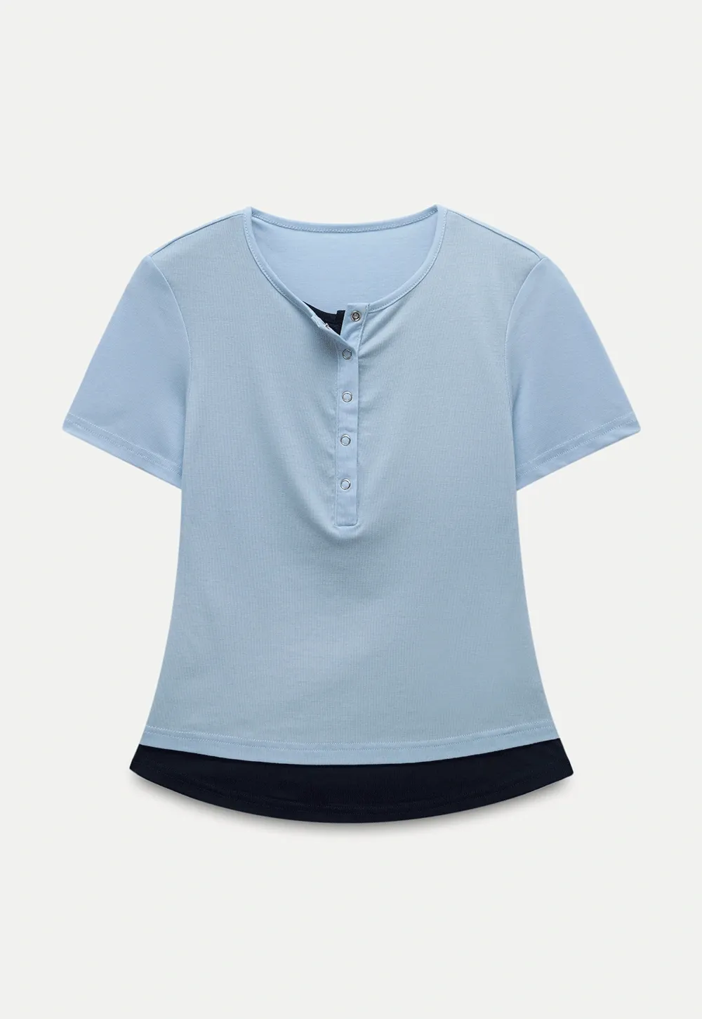 Women’s Contrast Hem Short Sleeve Henley T-Shirt