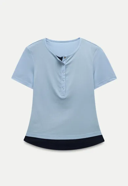 Women’s Contrast Hem Short Sleeve Henley T-Shirt