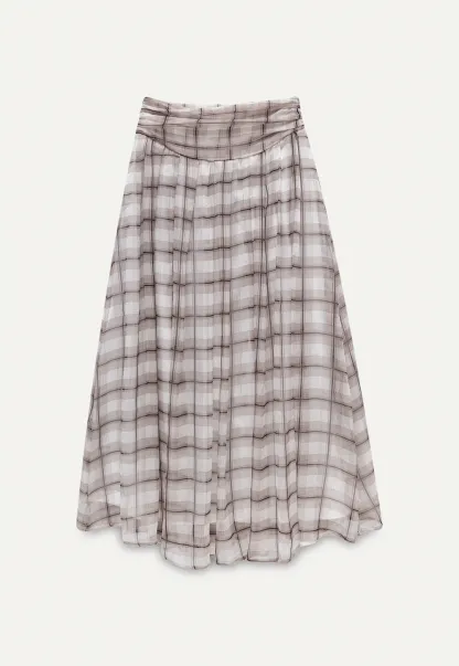 Women’s High Waist Plaid Chiffon Midi Skirt